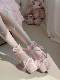 Sweetheart Coquette Platform Mary Janes with Lace & Bows (Pink), view 4