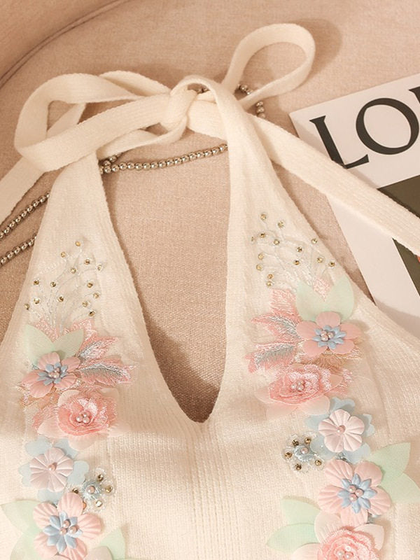 Dreamy Floral Applique Knit Halter Top, view 6