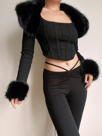 Midnight Vixen Faux Fur Corset Top, view 3