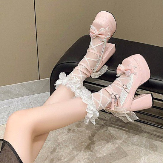 Sweetheart Ribbon & Lace Pastel Lolita Platform Heels, view 2