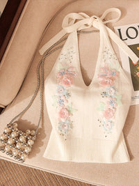 Dreamy Floral Applique Knit Halter Top, view 3