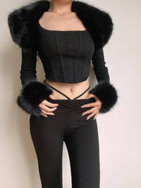 Midnight Vixen Faux Fur Corset Top, view 4