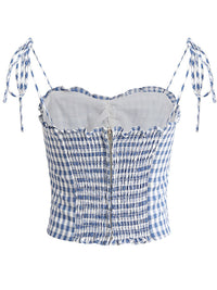 Dainty Blue Gingham Ruffle Crop Top, view 2