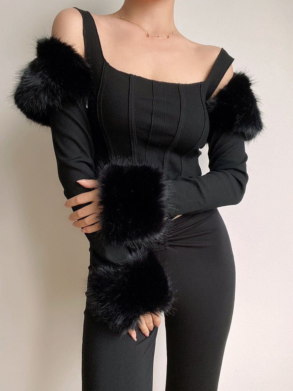 Midnight Vixen Faux Fur Corset Top, view 5