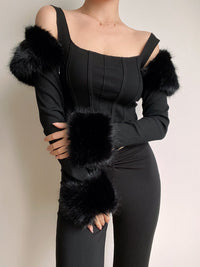 Midnight Vixen Faux Fur Corset Top, view 5