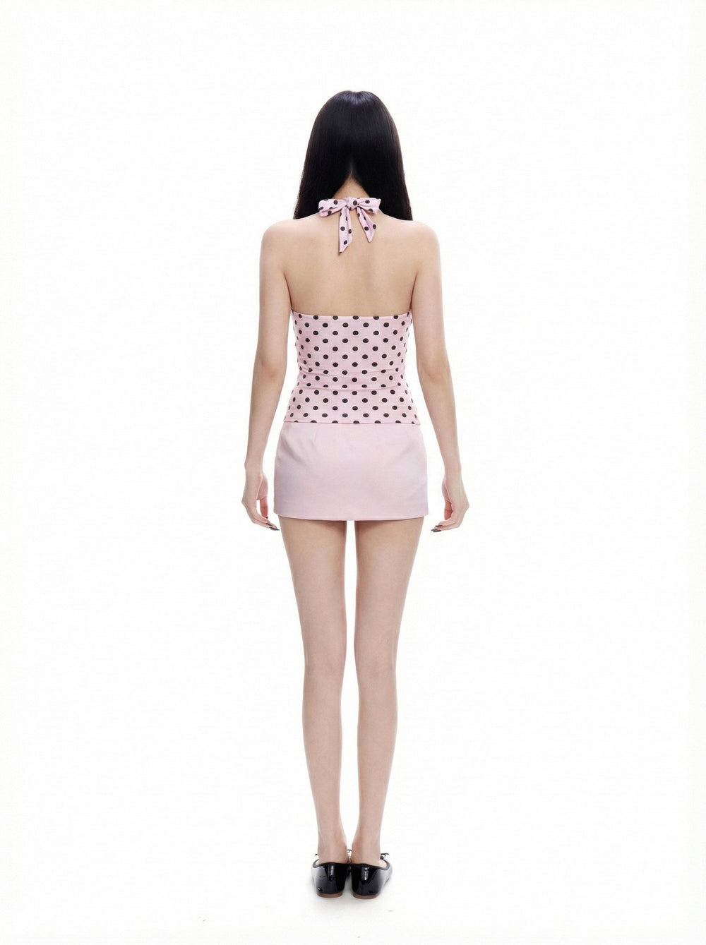 Sweetheart Pink Polka Dot Halter Top & Mini Skirt Set, view 3