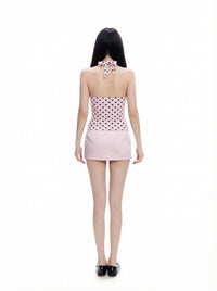 Sweetheart Pink Polka Dot Halter Top & Mini Skirt Set, view 3