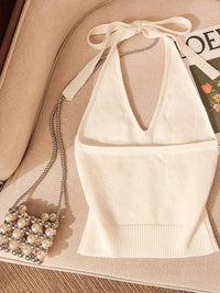 Dreamy Floral Applique Knit Halter Top, view 7