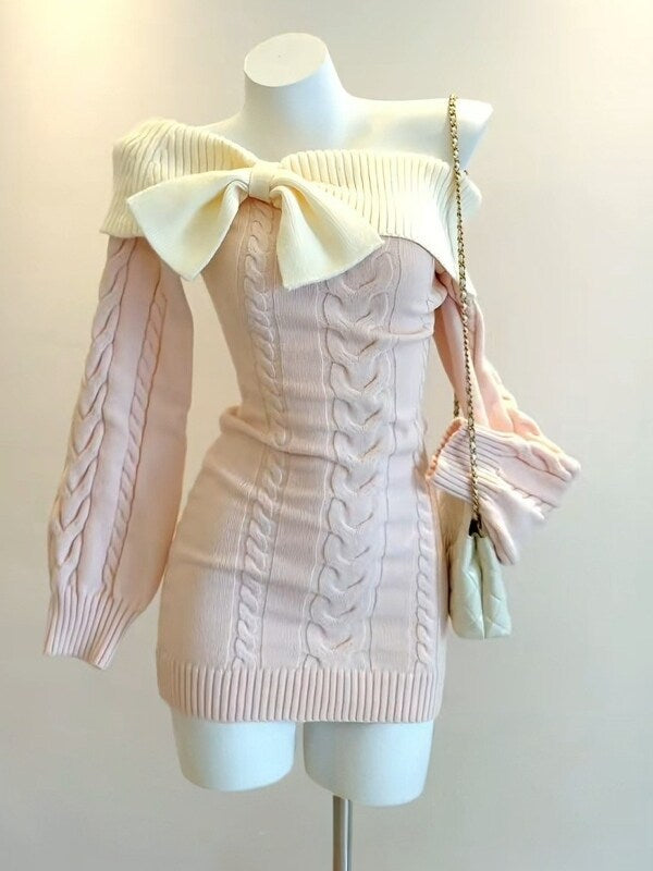 Romantic Off-the-Shoulder Cable Knit Mini Dress, view 5