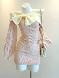 Romantic Off-the-Shoulder Cable Knit Mini Dress, view 5