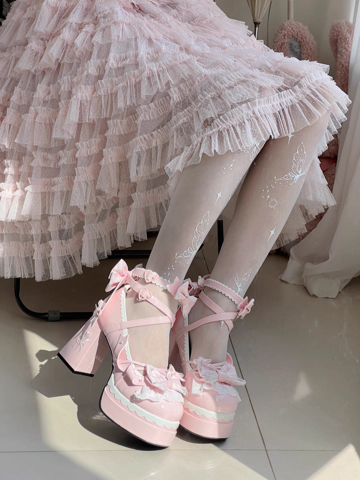 Sweetheart Coquette Platform Mary Janes with Lace & Bows (Pink), view 6