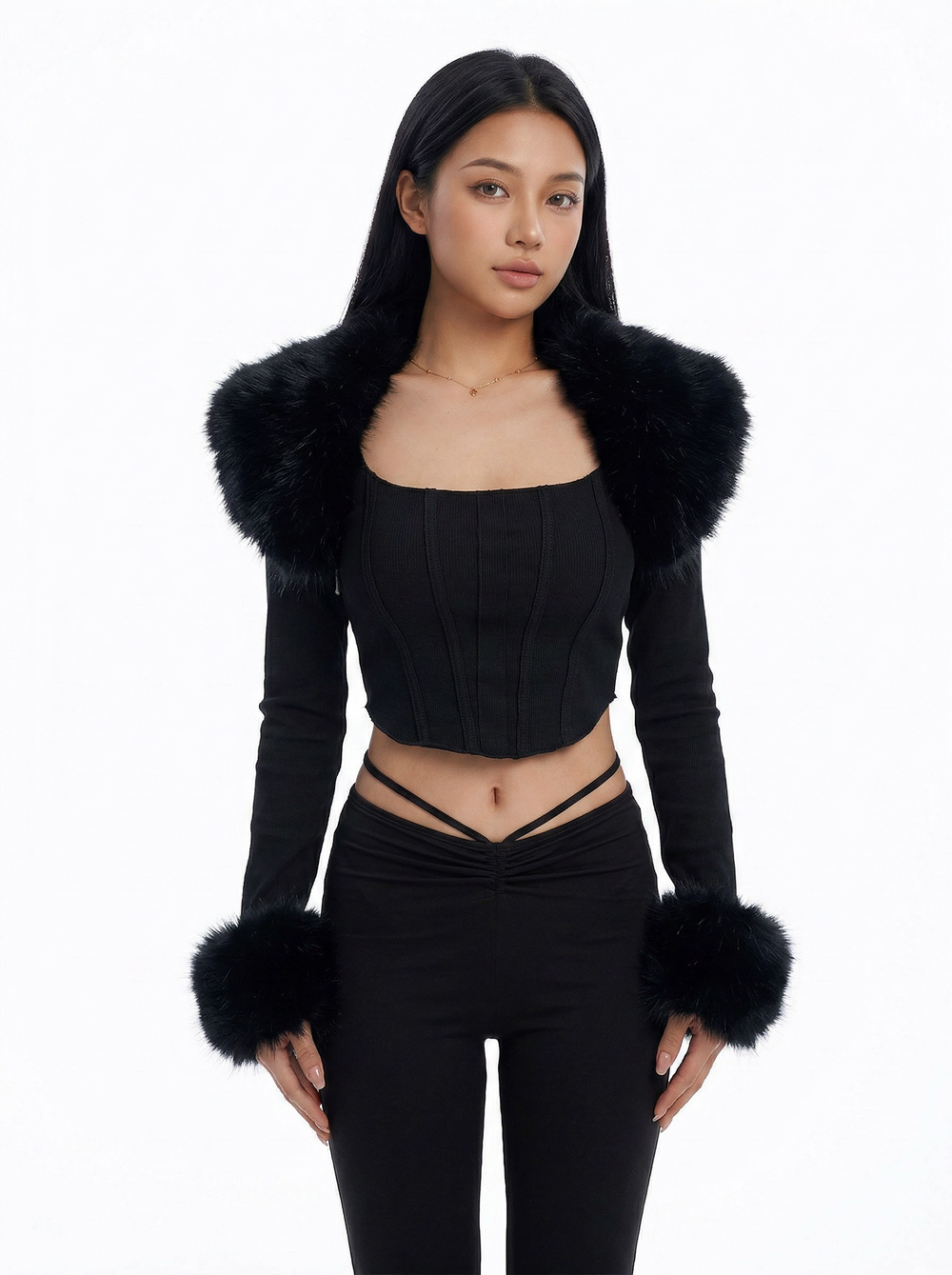 Midnight Vixen Faux Fur Corset Top, view 2